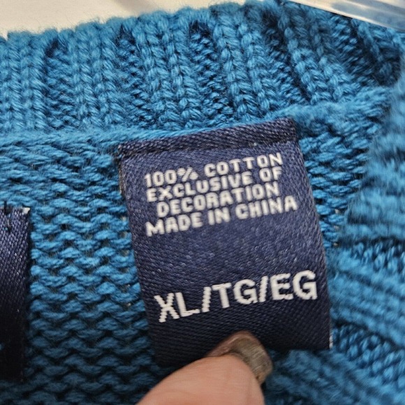 Chaps Ralph Lauren Sweater Mens XLT V-Neck Pullover Cotton Knit Turquoise - Picture 5 of 8